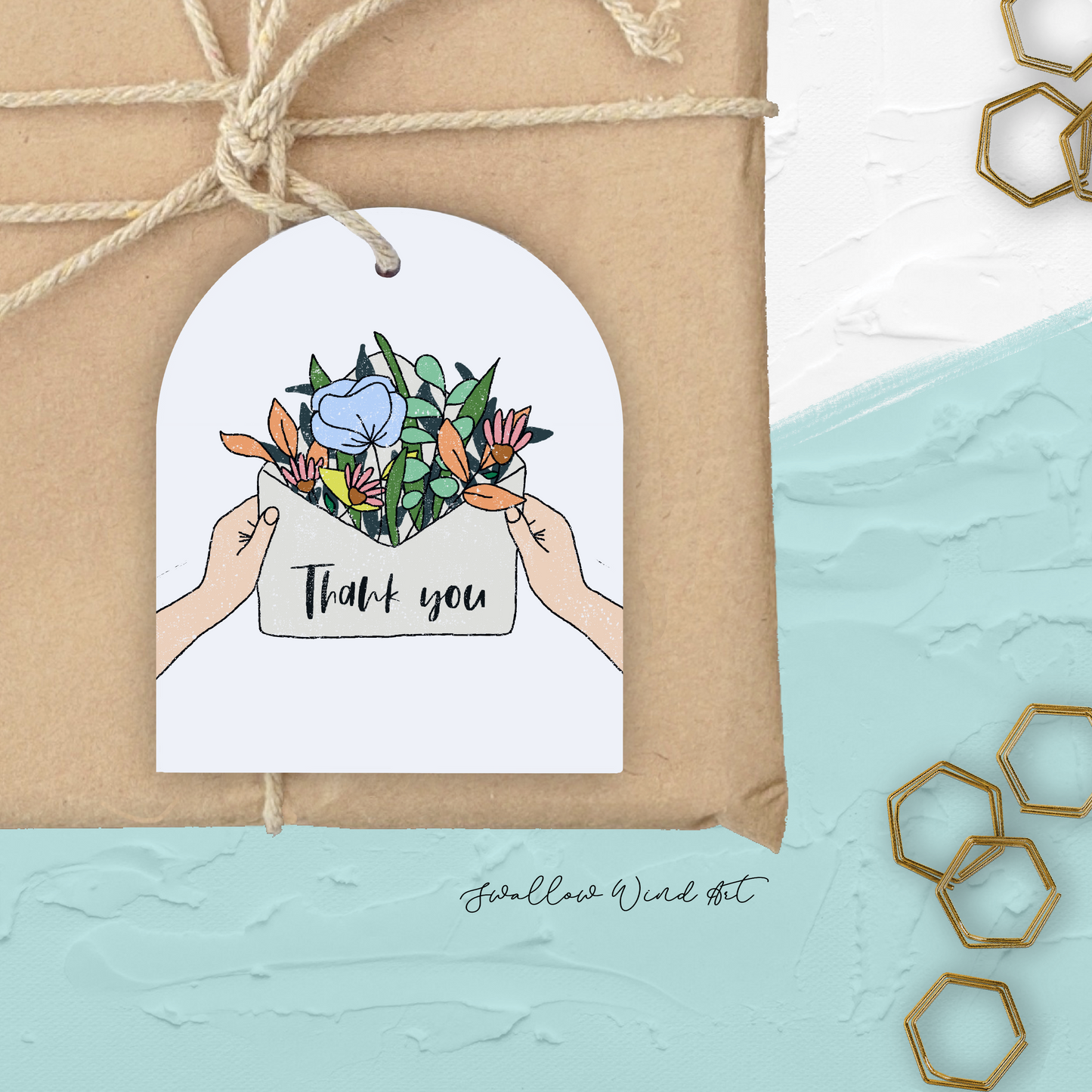 Personalised Floral Arch Thank You Tag | Wedding Favour Label - Swallow Wind Art