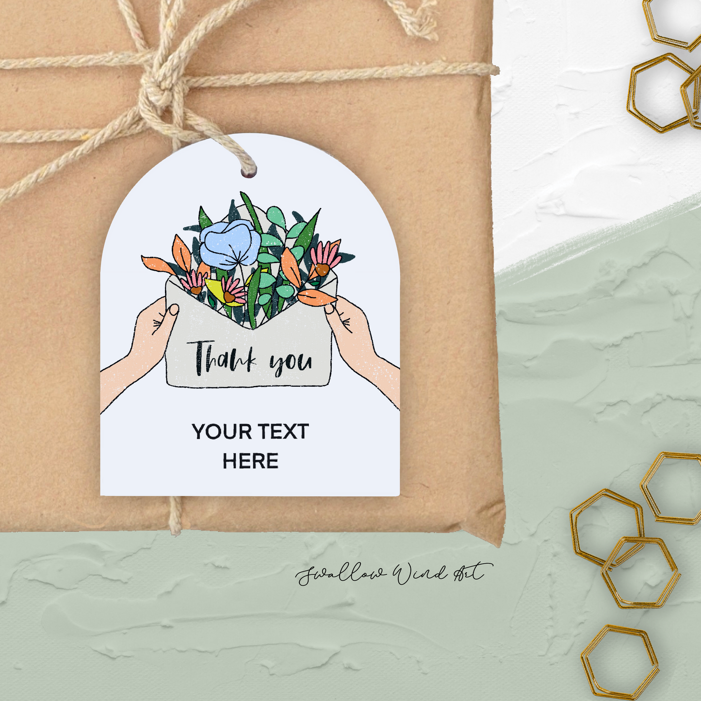 Personalised Floral Arch Thank You Tag | Wedding Favour Label - Swallow Wind Art