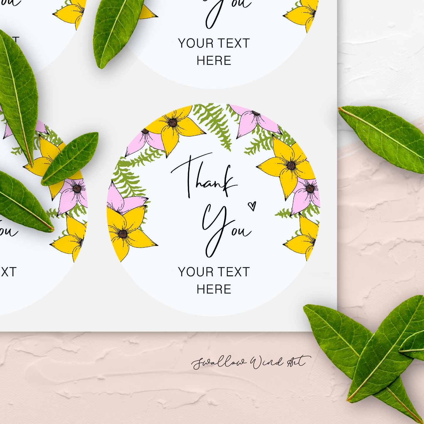 Floral Round Thank You Gift Labels - Personalised Wedding Stickers