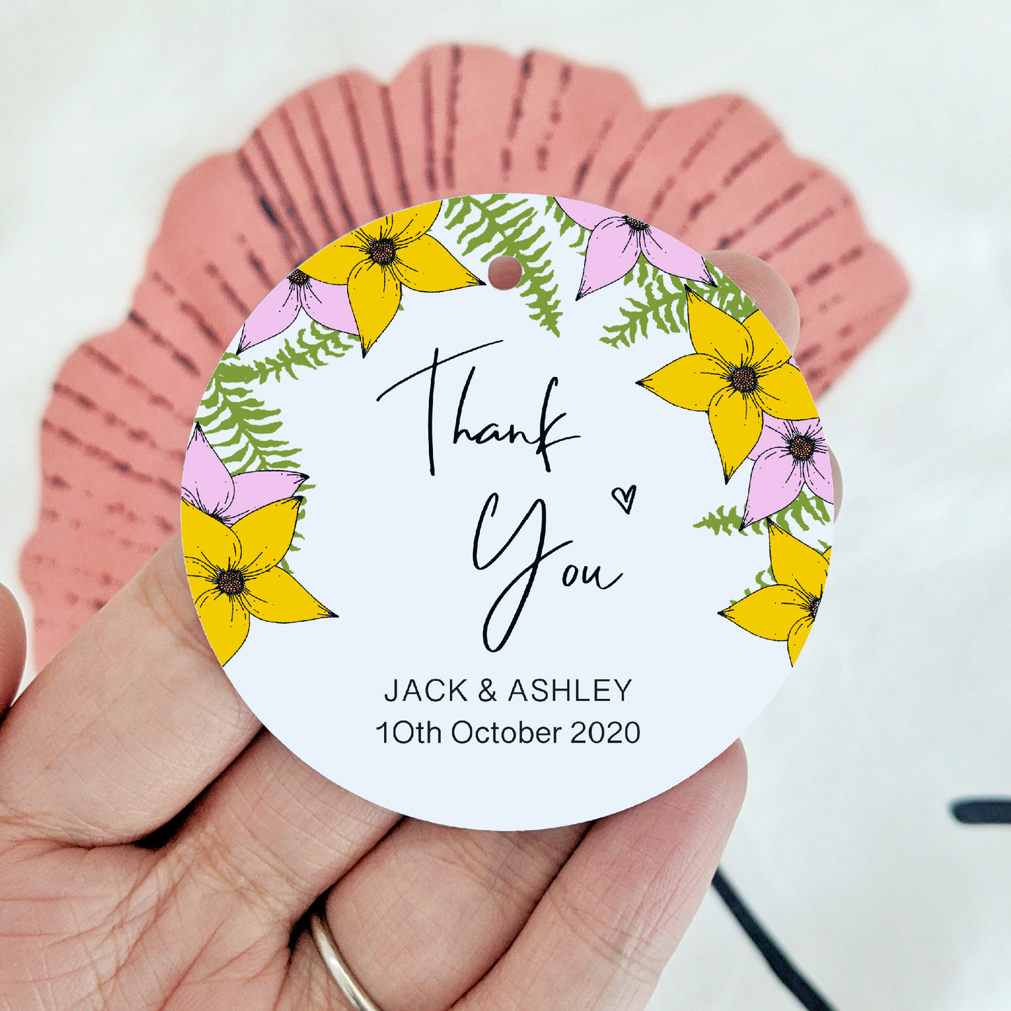 Personalised Round Floral Thank You Tag | Engagement Bridal Gift Tags