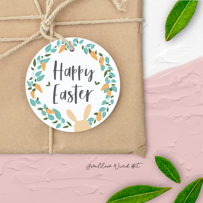 Personalised Easter Gift Tag - Easter Bunny Carrot Wreath Gift Tag - Swallow Wind Art