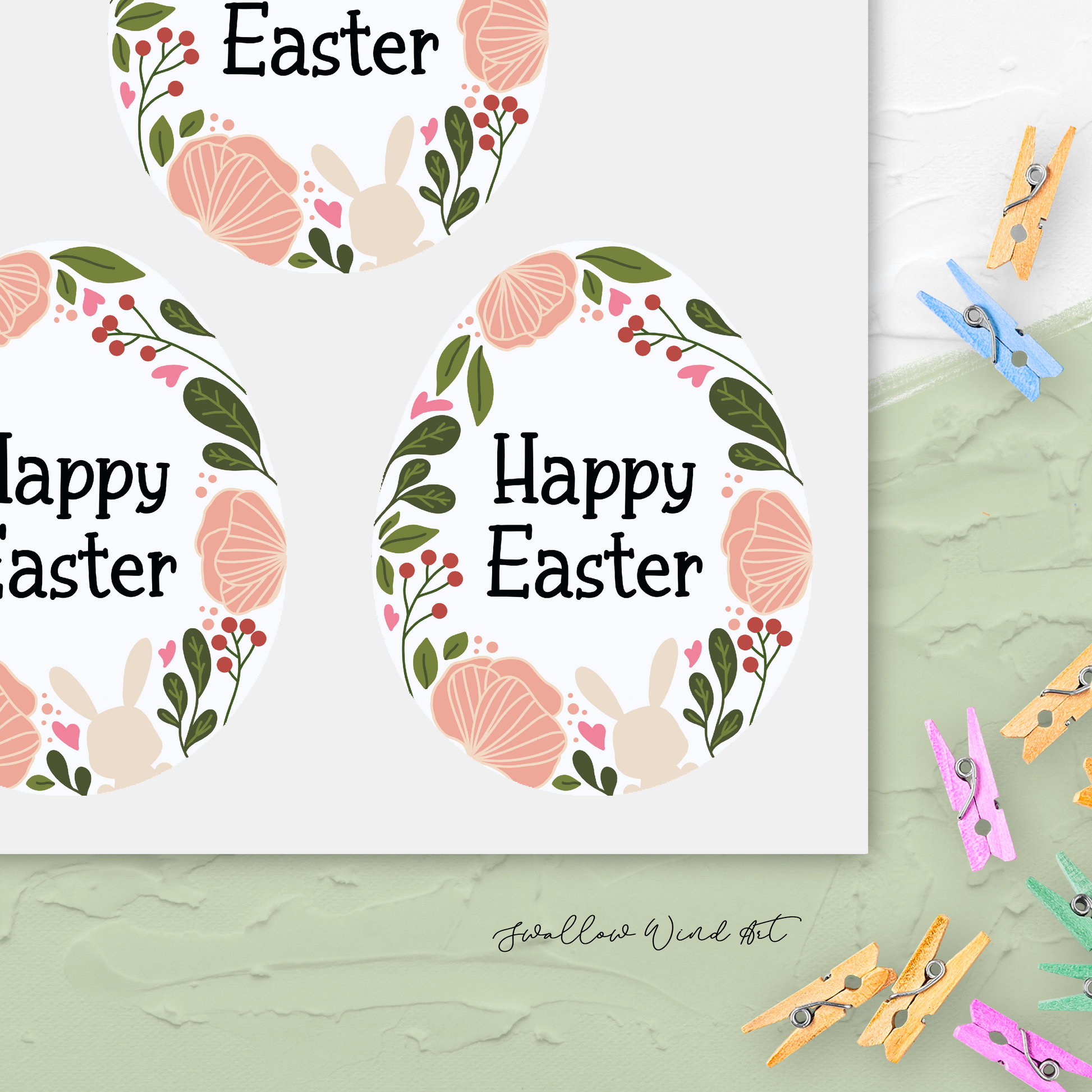 Personalised Gift Stickers - Cute Floral Easter Egg Gift Stickers - Swallow Wind Art