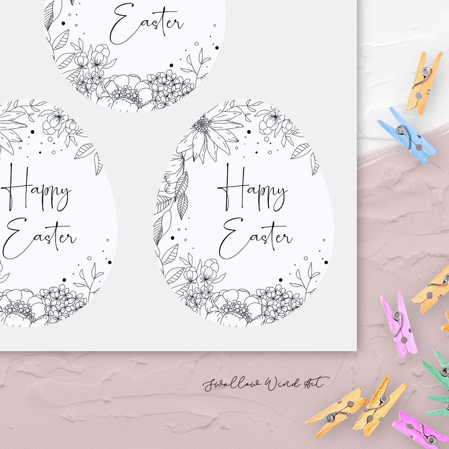 Personalised Gift Stickers - Floral Easter Egg Gift Sticker - Swallow Wind Art