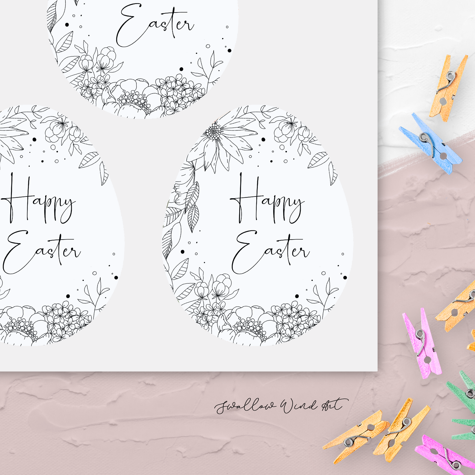 Personalised Gift Stickers - Floral Easter Egg Gift Sticker - Swallow Wind Art