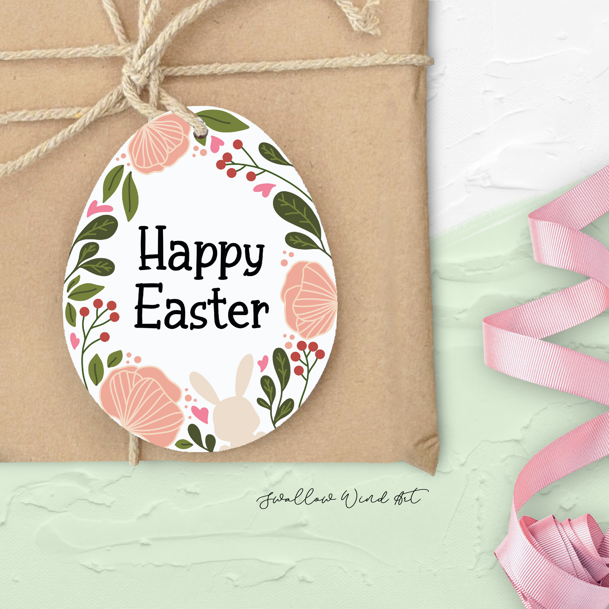 Personalised Easter Egg Gift Tags - Cute Floral Easter Gift Tag - Swallow Wind Art