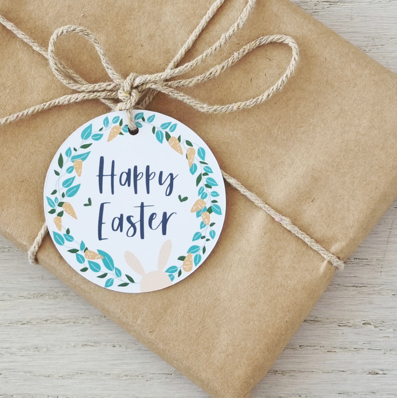 Personalised Easter Gift Tag - Easter Bunny Carrot Wreath Gift Tag - Swallow Wind Art