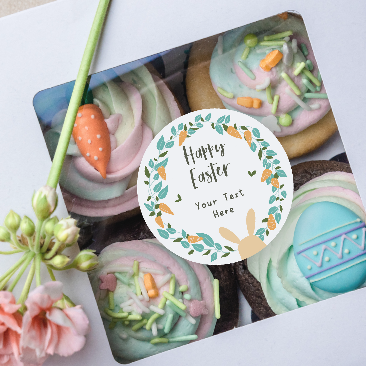 Personalised Easter Gift Stickers - Easter Bunny Wreath Gift Stickers