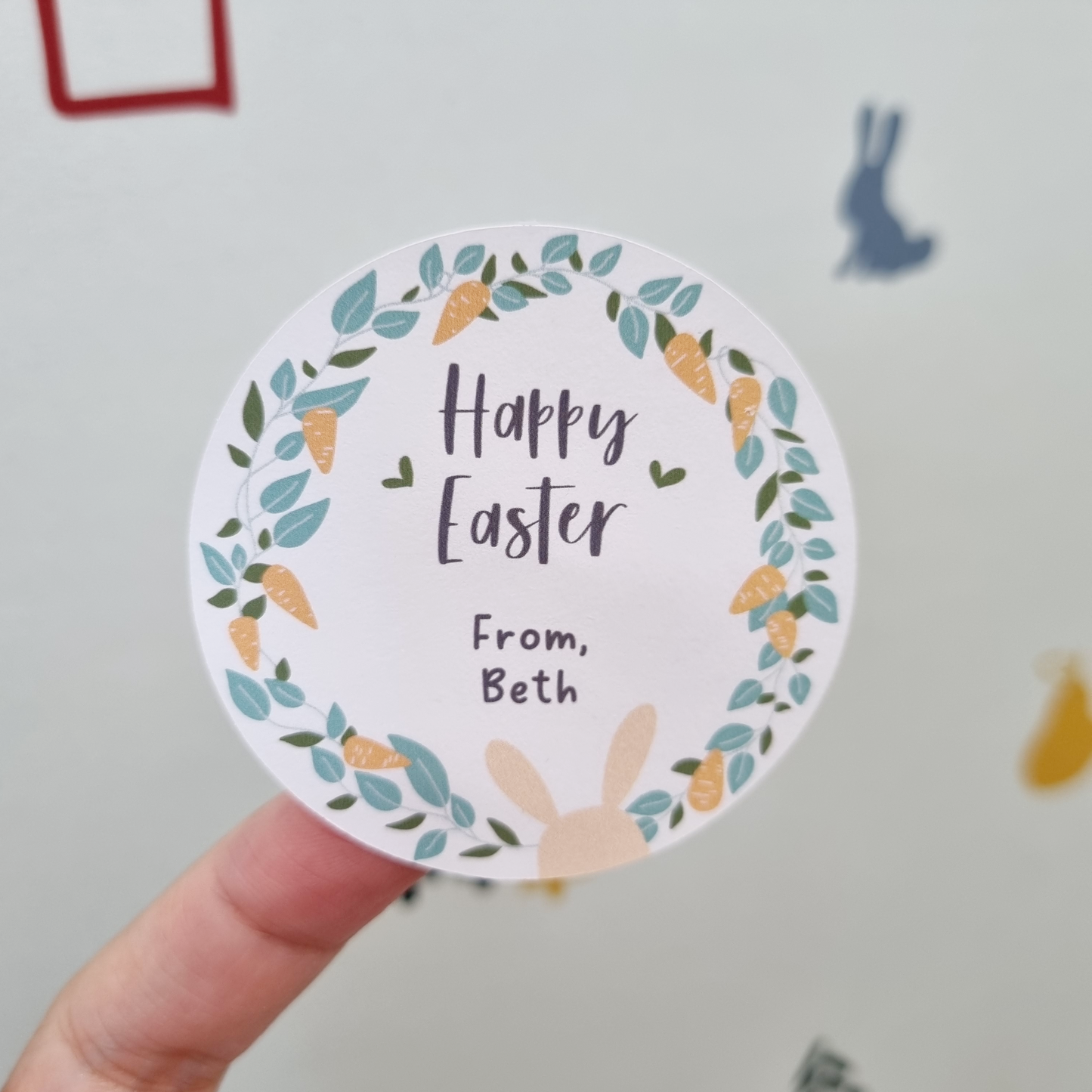 Personalised Easter Gift Stickers - Easter Bunny Wreath Gift Stickers