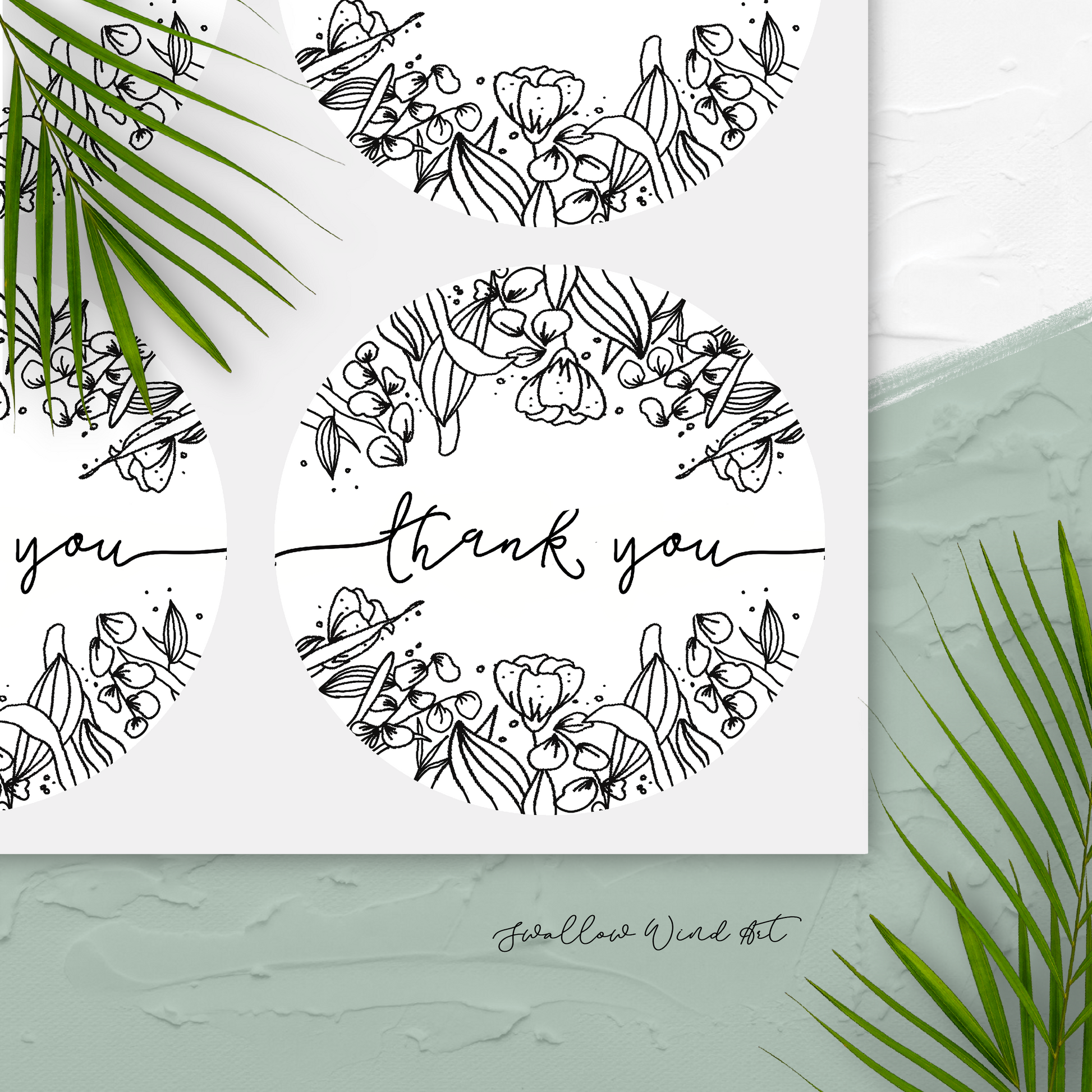 Floral Round Thank You Favour Labels - Personalised Gift Stickers - Swallow Wind Art