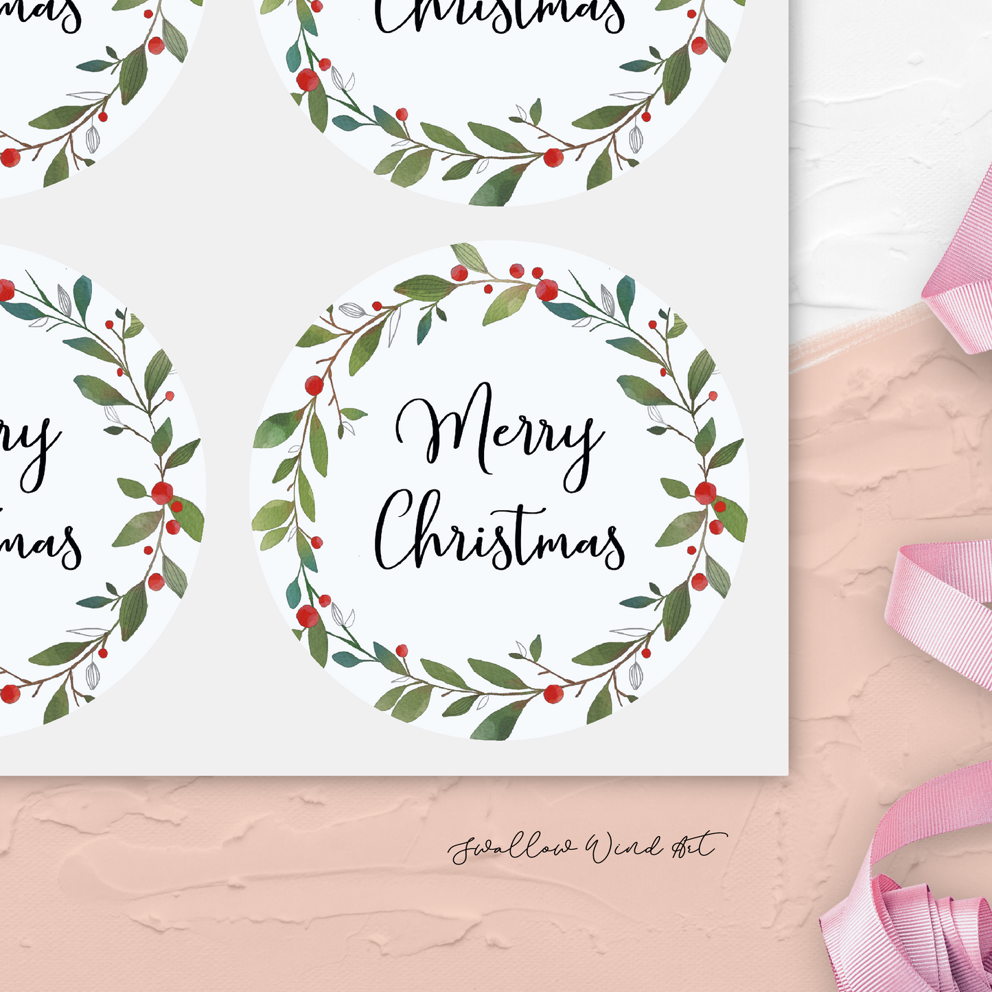 Personalised Christmas Gift Stickers | Merry Christmas Wreath Gift Stickers