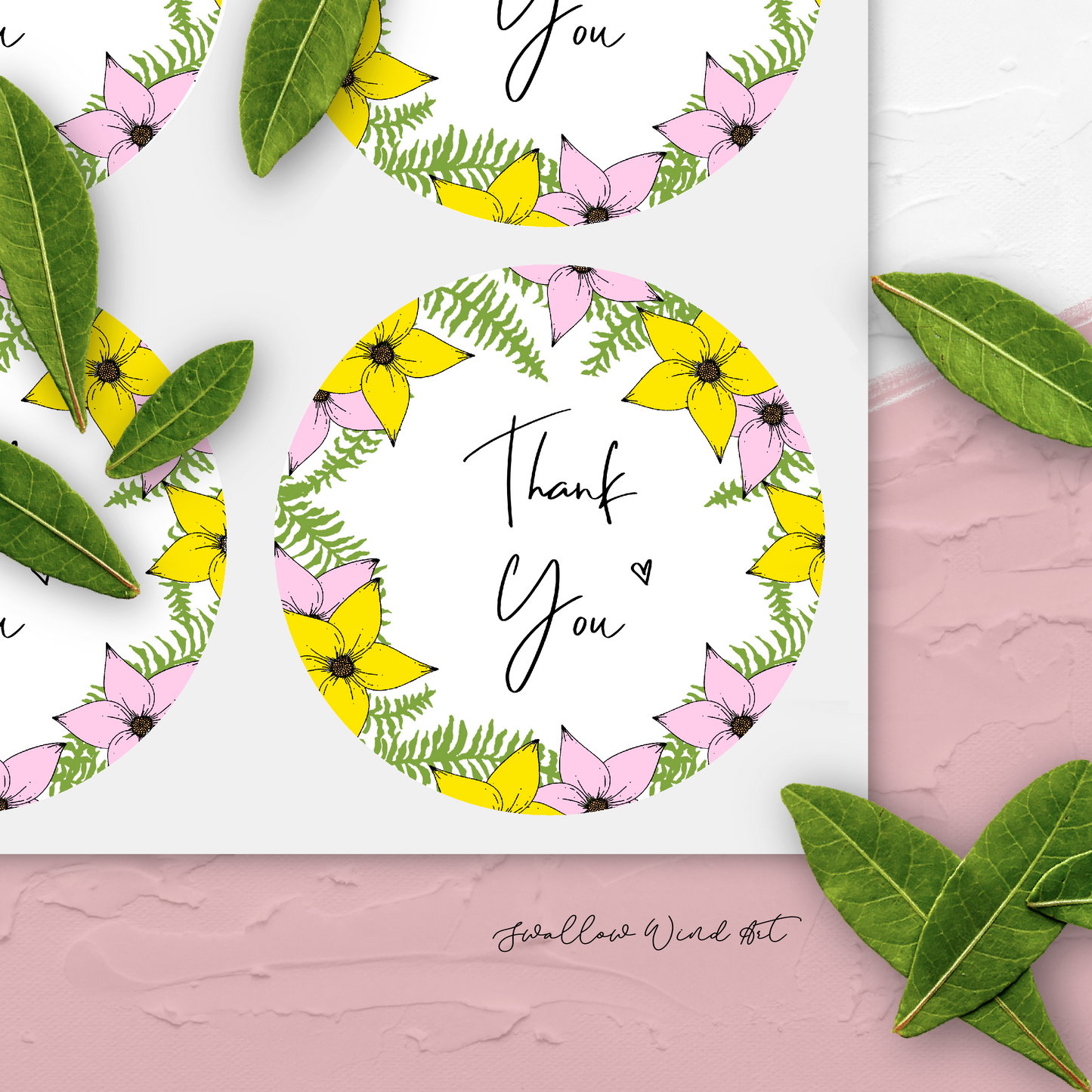Floral Round Thank You Gift Labels - Personalised Wedding Stickers