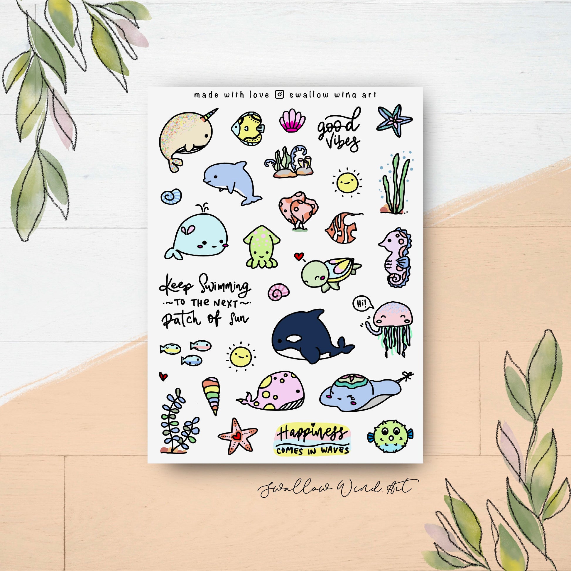 Under The Sea Stickers | Ocean Animal Journal Stickers - Swallow Wind Art