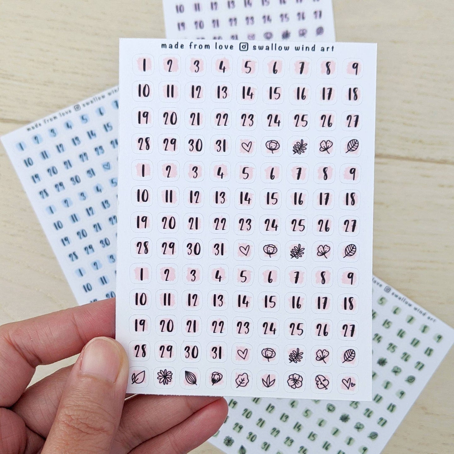 Date Dot Journal Stickers - Monthly Dates Sticker Sheets - Swallow Wind Art