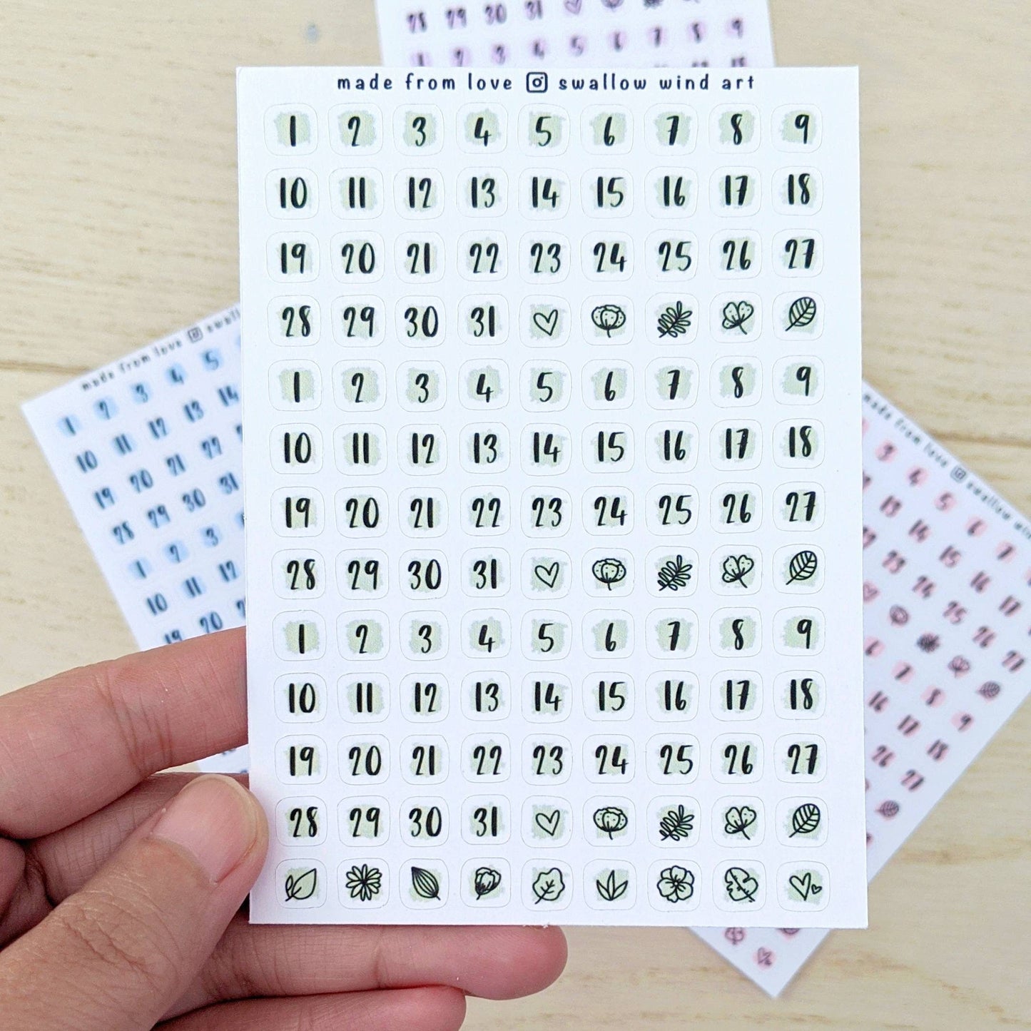 Date Dot Journal Stickers - Monthly Dates Sticker Sheets - Swallow Wind Art