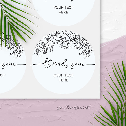 Floral Round Thank You Favour Labels - Personalised Gift Stickers