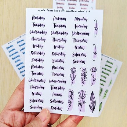 Day of the Week Stickers - Weekly Planner Stickers Sheets