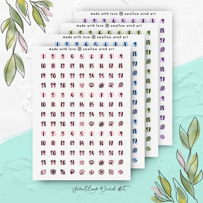Date Dot Journal Stickers - Monthly Dates Sticker Sheets