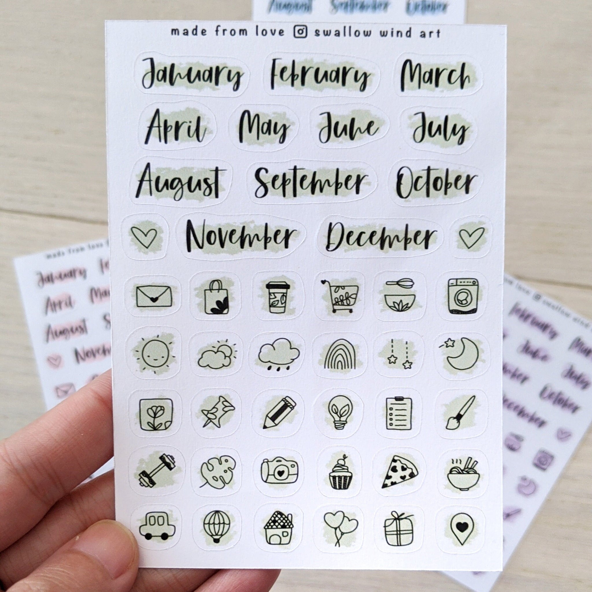 Month Code Sticker Month Script Stickers | Month of the Year & Mixed Icon Planner Sticker ...