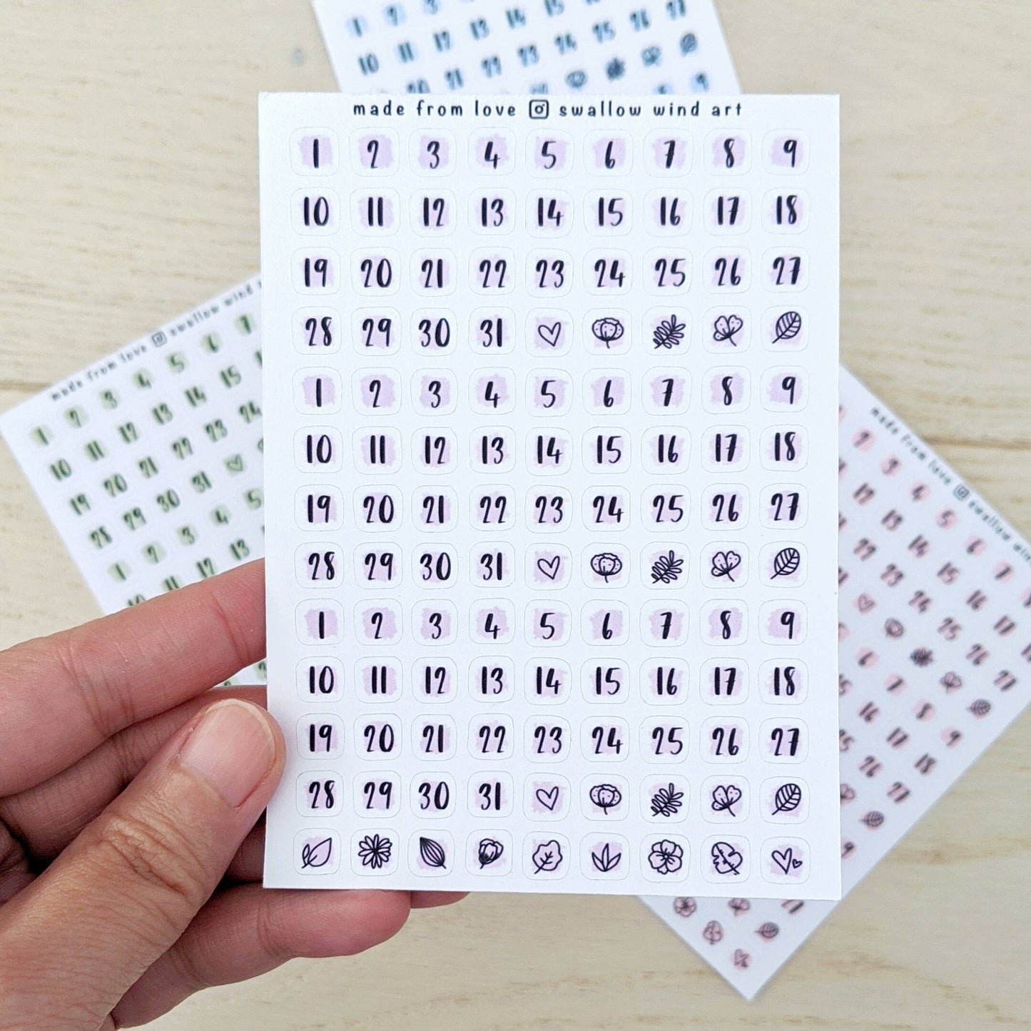 Date Dot Journal Stickers - Monthly Dates Sticker Sheets - Swallow Wind Art