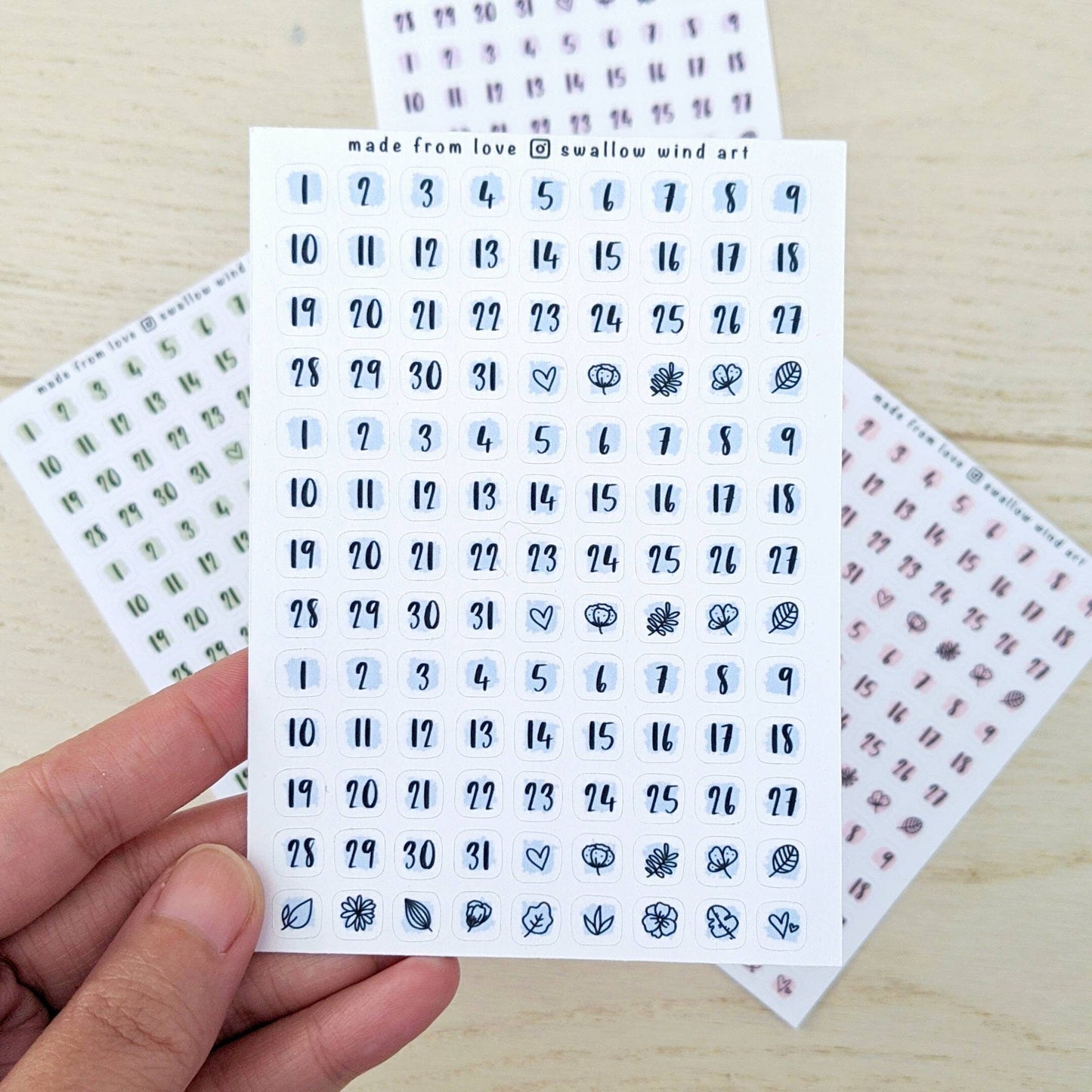 Date Dot Journal Stickers - Monthly Dates Sticker Sheets - Swallow Wind Art