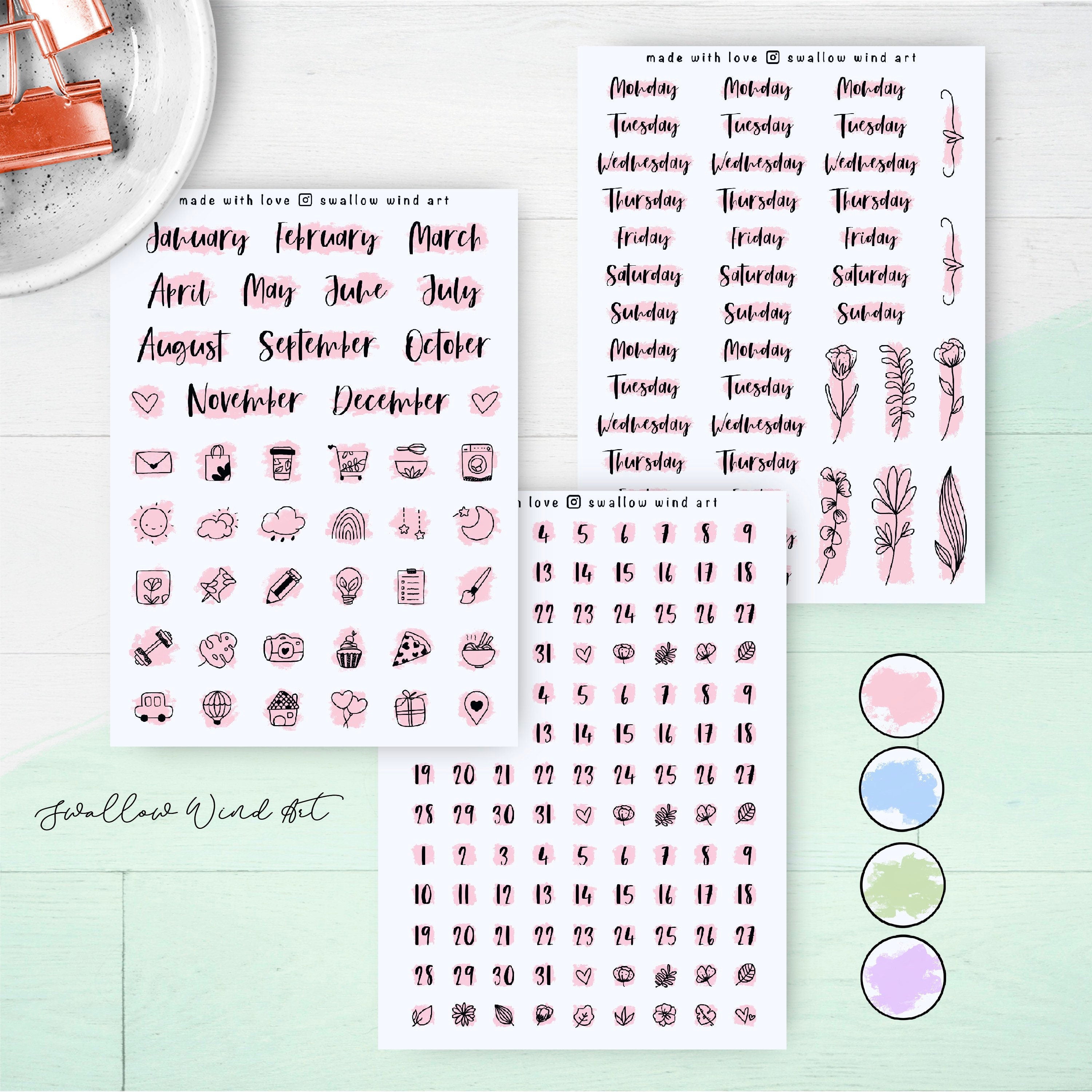 Month, Week & Date Planner Stickers - Set of 3 Planner Sticker Sheets ...