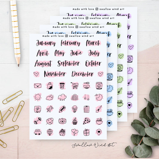 Month Script Stickers | Month of the Year & Mixed Icon Planner Stickers