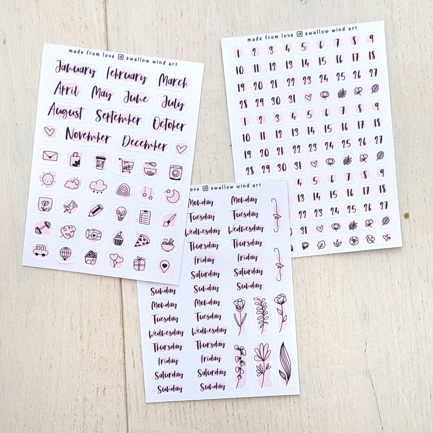 Month, Week & Date Planner Stickers - Set of 3 Planner Sticker Sheets