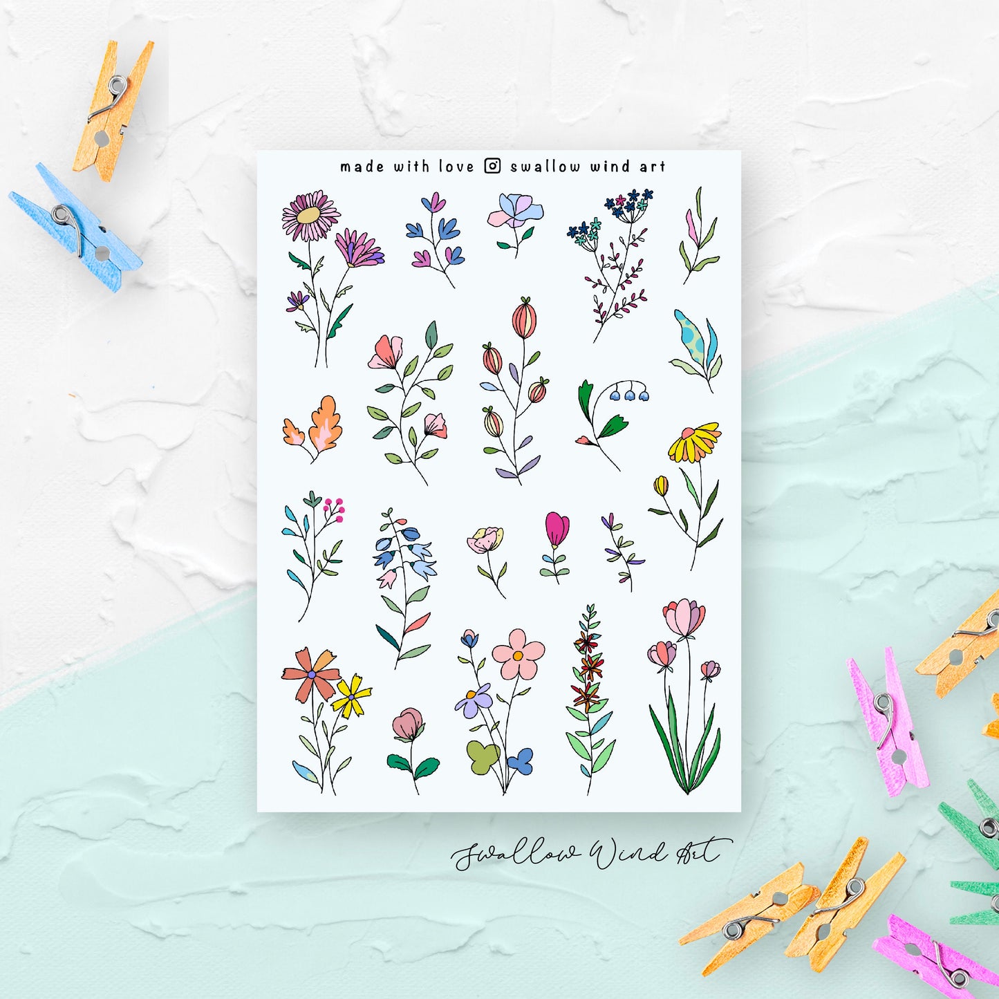Floral Journal Stickers - Wildflowers & Leaves Sticker Sheets
