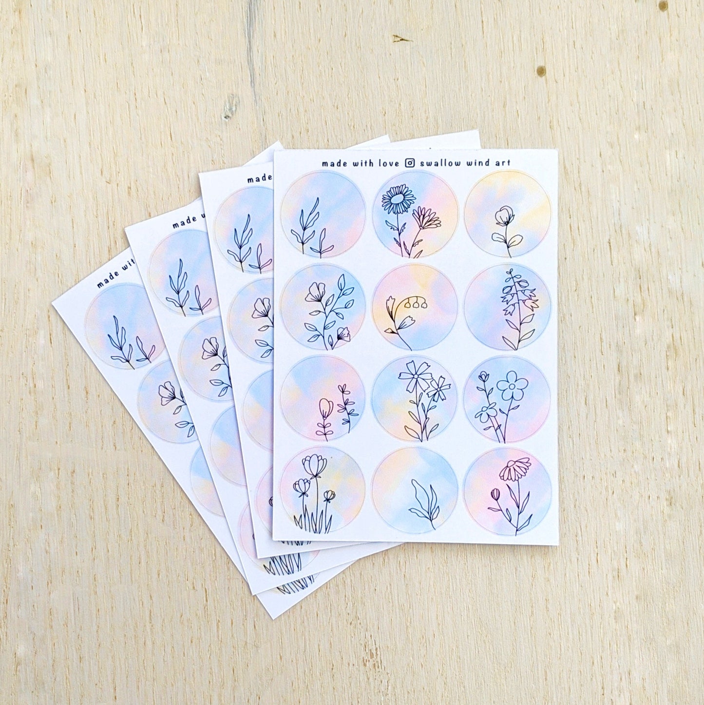 Watercolour & 4 Season Floral Floral Notebook Stickers Sheets