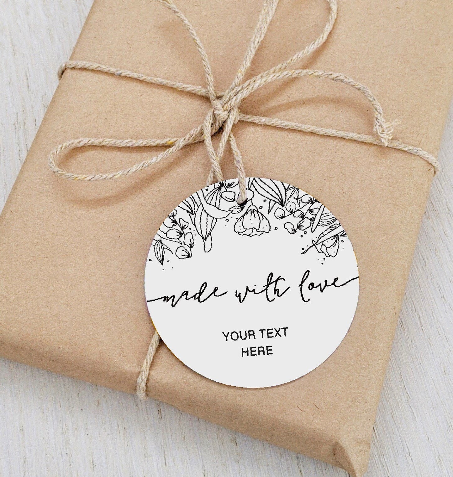 Personalised Made with Love Round Floral Gift Tag