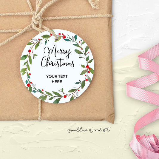Personalised Christmas Gift Tag | Merry Christmas Wreath Gift Tag