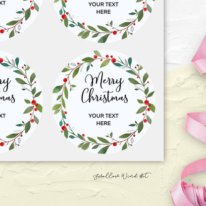Personalised Christmas Gift Stickers | Merry Christmas Wreath Gift Stickers