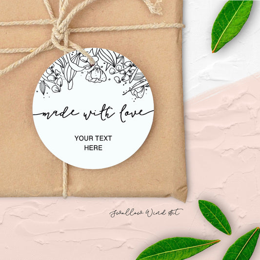 Personalised Made with Love Round Floral Gift Tag