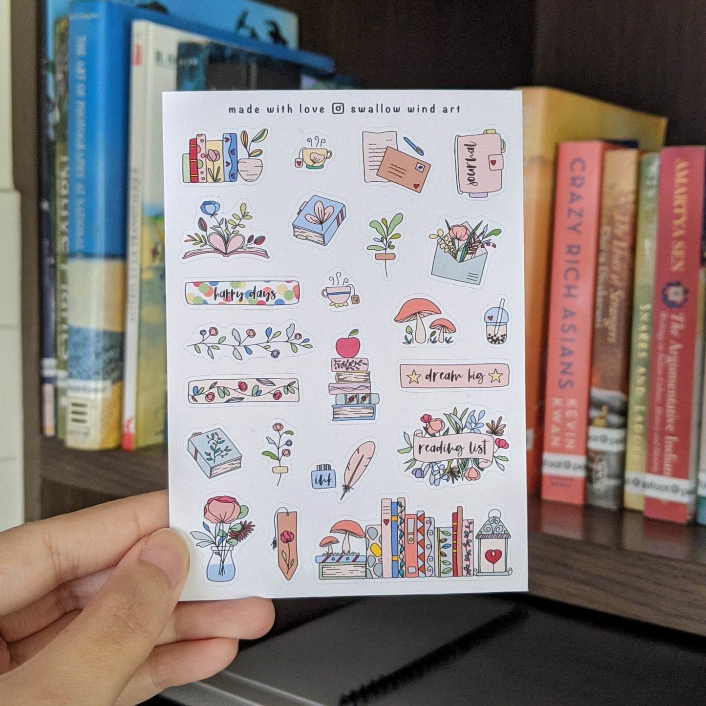 Flowers & Books Bullet Journal Stickers - Swallow Wind Art
