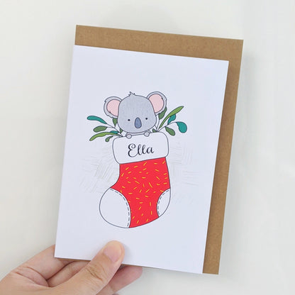 Koala in Santa Sock - Personalised Christmas Card