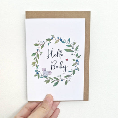Cute Hello Newborn Baby - Personalised Greeting Card - Swallow Wind Art