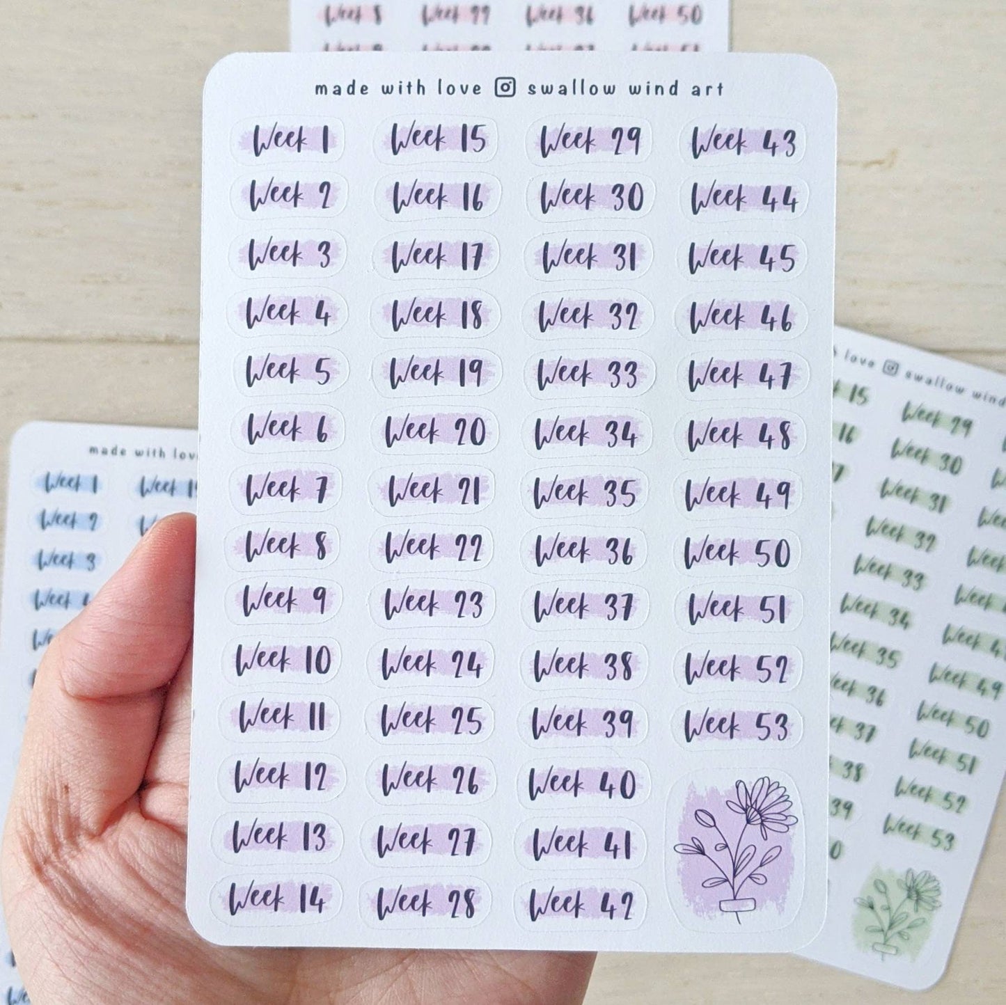Weeks of the Year - Week Number Bullet Journal Stickers - Swallow Wind Art