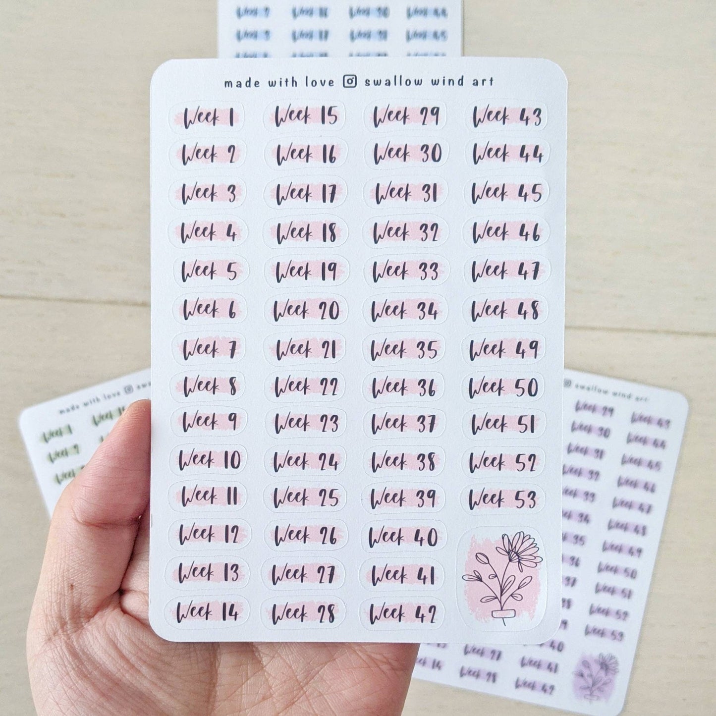 Weeks of the Year - Week Number Bullet Journal Stickers - Swallow Wind Art