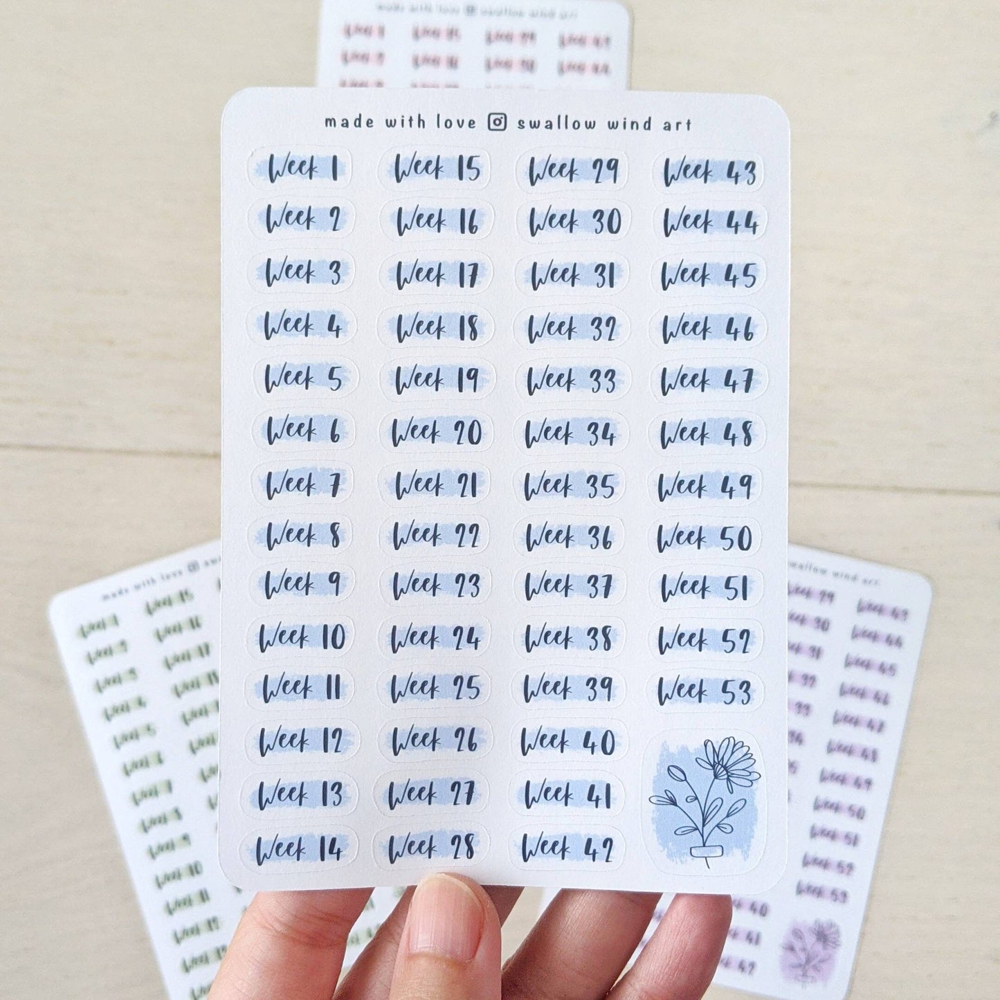 Weeks of the Year - Week Number Bullet Journal Stickers - Swallow Wind Art