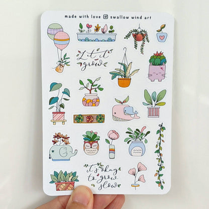 Potted Plants, Botanical Planner Notebook Stickers Sheet
