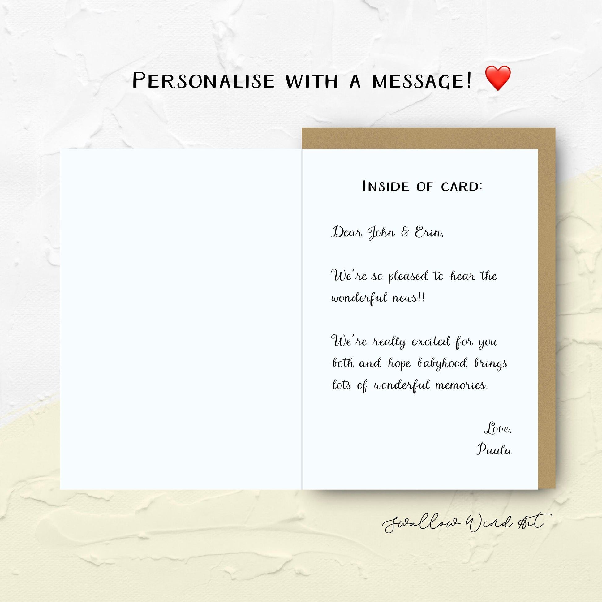 Inside of greeting card showing with option of adding a message in the card