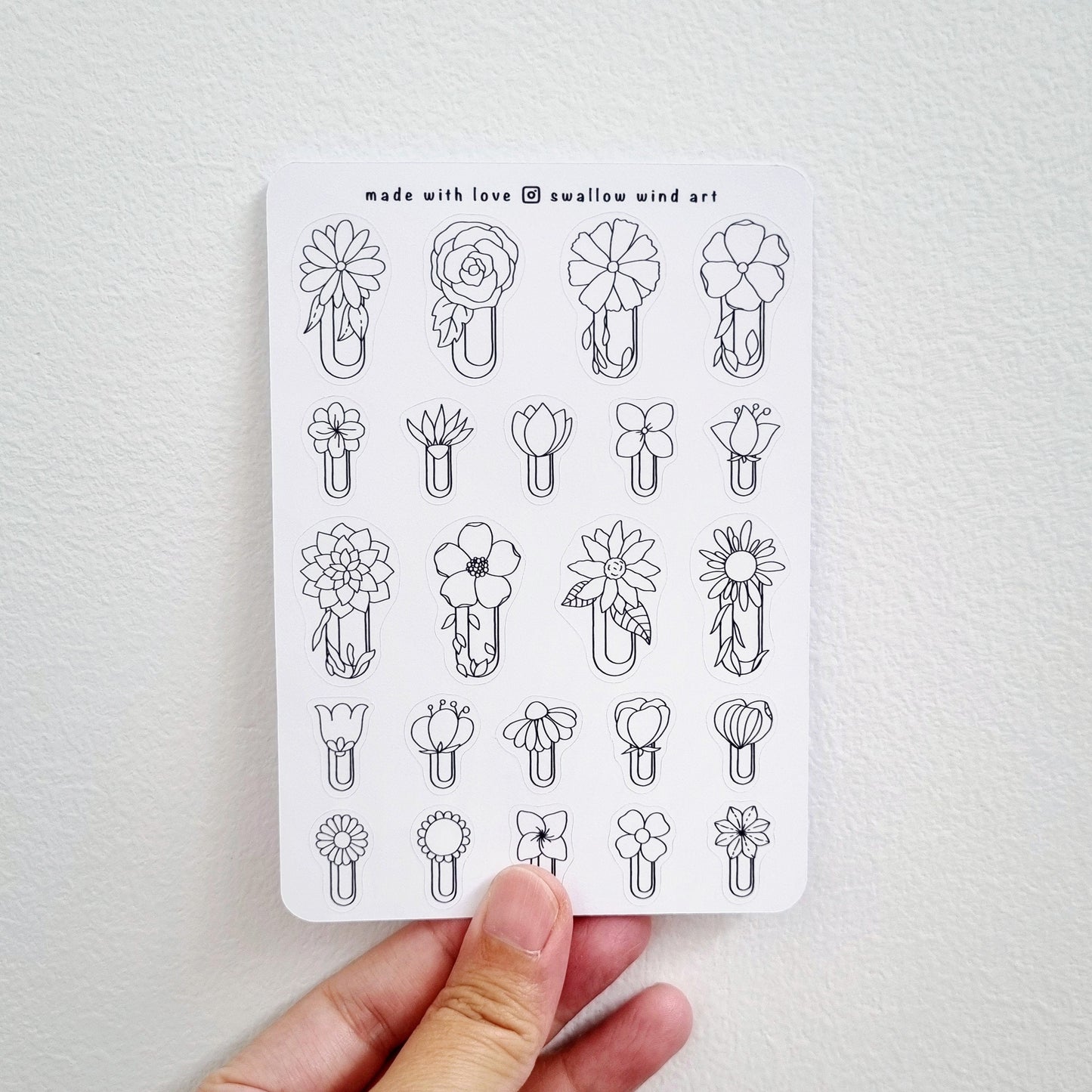 Floral Paperclip Journal Stickers, Flower Aesthetic Planner Stickers