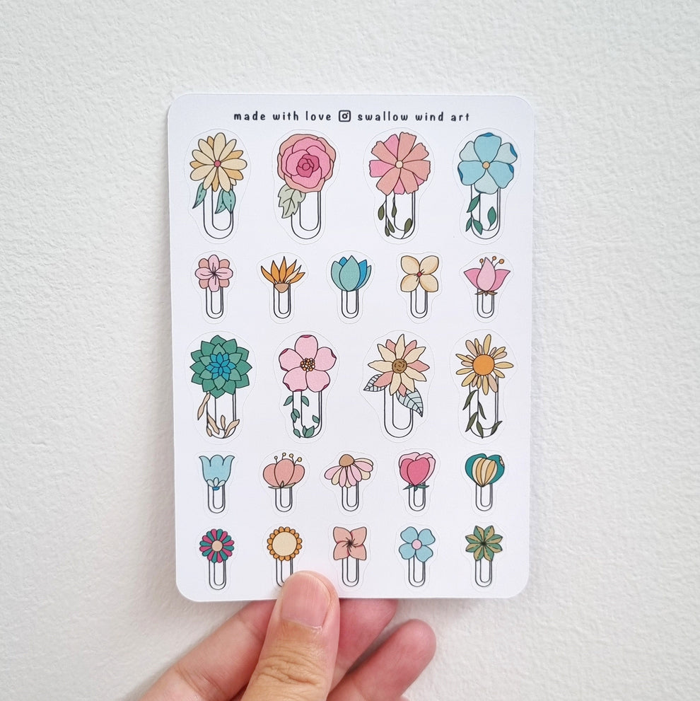 Floral Paperclip Journal Stickers, Flower Aesthetic Planner Stickers ...