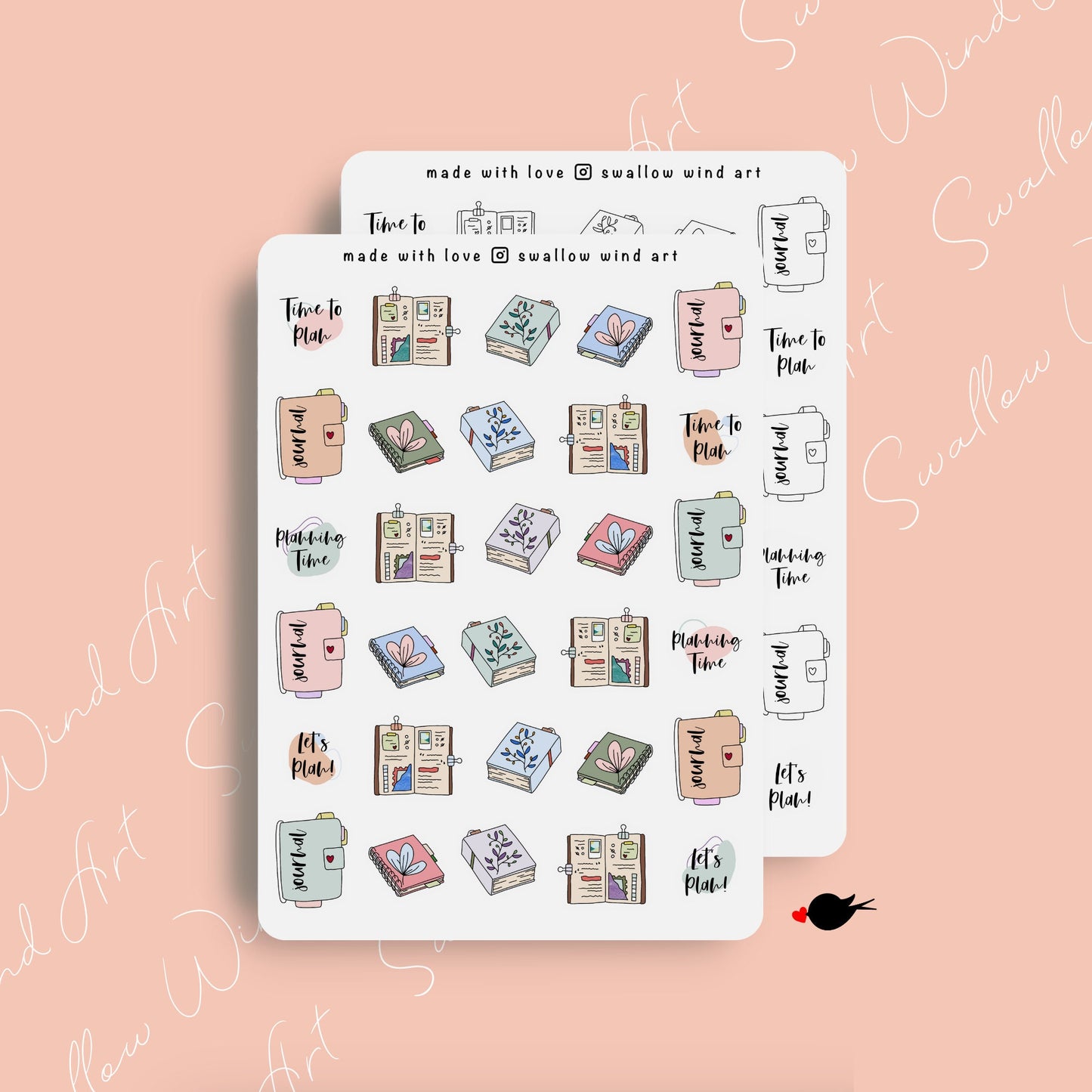 Books & Flowers Aesthetic Planner Stickers, Planning Time Journal Stickers