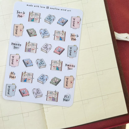 Books & Flowers Aesthetic Planner Stickers, Planning Time Journal Stickers