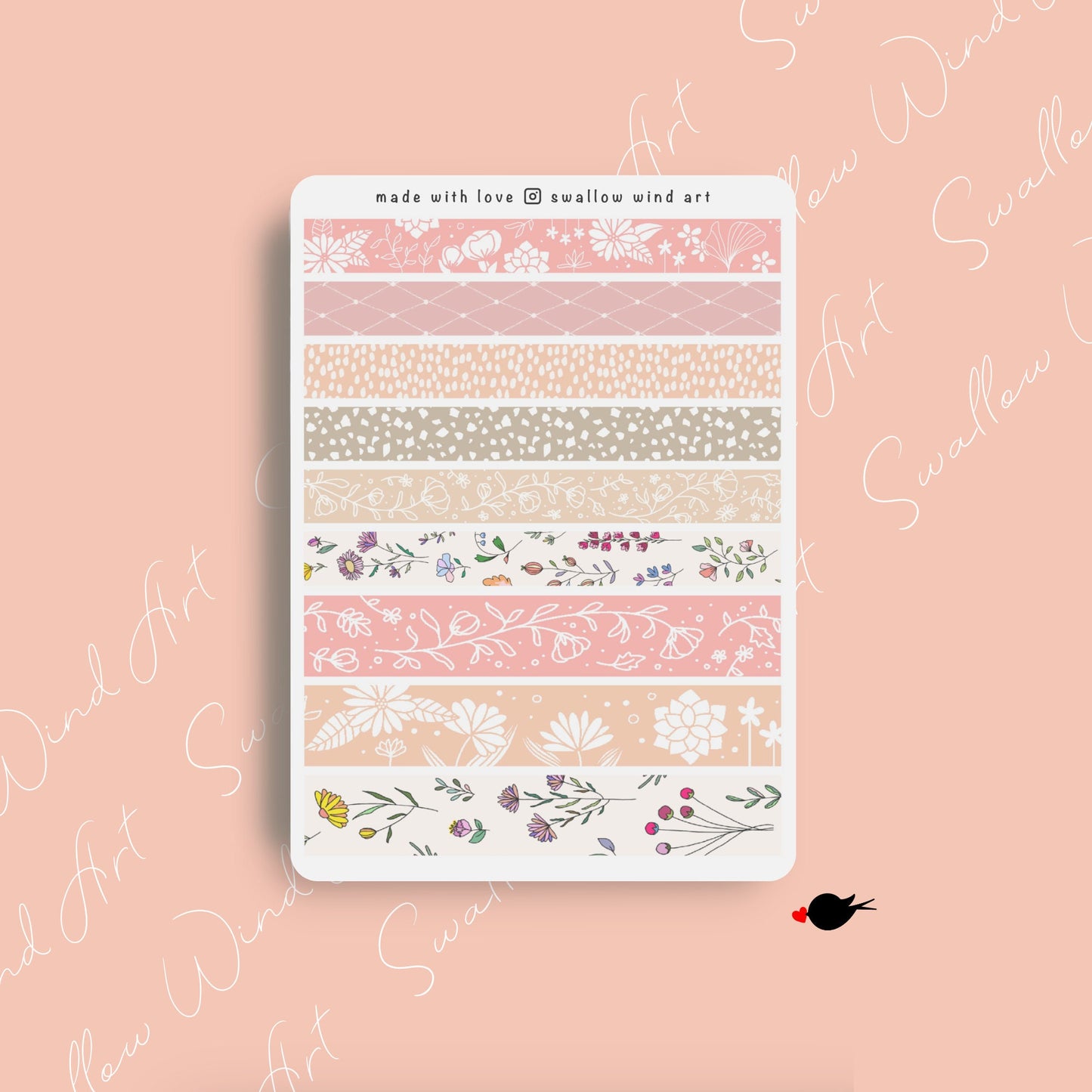 Floral Washi Strip Sticker Sheet